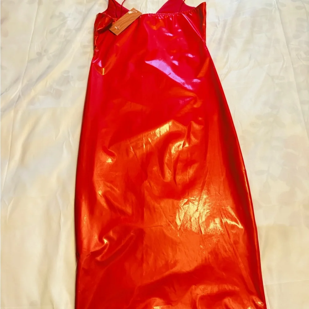 Red High-Shine Faux Leather Slip Dress – Size M (NWT) - Picture 2 of 6